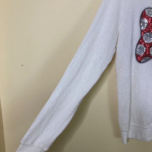 Disney Parks Minnie Mouse Sweater Womens Large Sequin Bow Knit Flaw Cosplay - Picture 6 of 9
